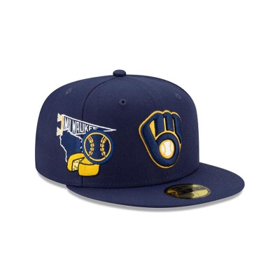 Blue Milwaukee Brewers Hat - New Era MLB City Patch 59FIFTY Fitted Caps USA2167530